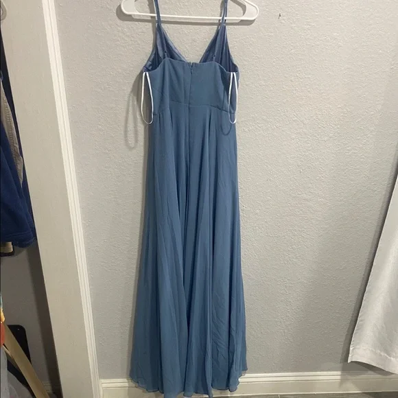 Lulu's Blue Pleated Maxi Dress Spaghetti Strap V-Neck - Picture 3 of 5